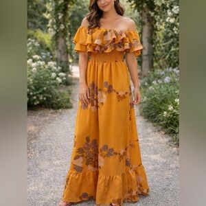 MM Couture by Miss Me Floral Off Shoulder Maxi Dress Medium Boho Cottagecore